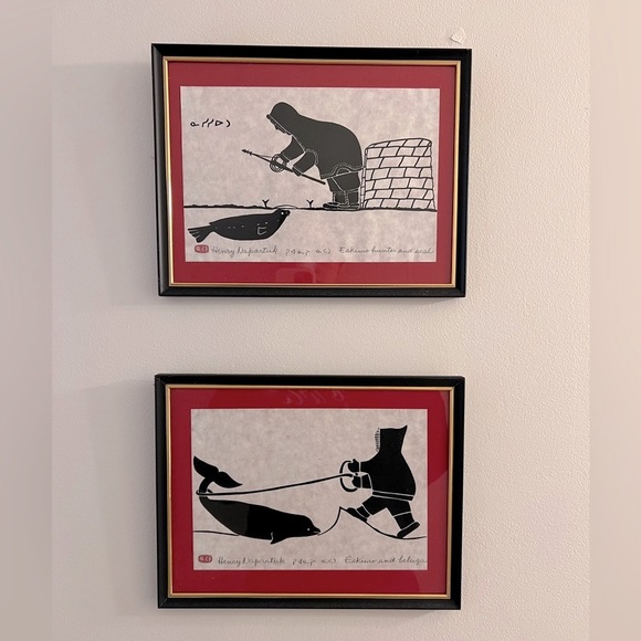 Eskimo Artist Henri Napartuk set of original drawings 11.5” x 8” framed - Picture 1 of 7